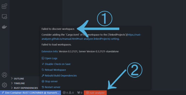 VSCodeのrust-analyzerのエラー「Failed to discover workspace」